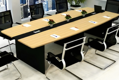 Meeting table with a distinctive design made of MDF wood, available in custom sizes.