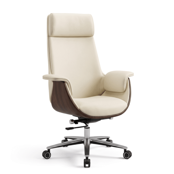 Chair 16 - White Background Ivory Sculpted Executive Chair